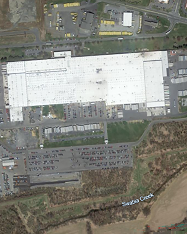 Aerial view of the Mack Trucks manufacturing facility in Lehigh Valley, PA