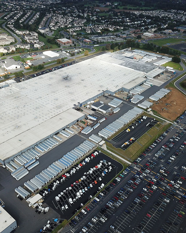 Aerial view of the Mack Trucks manufacturing plant in Lehigh Valley, PA