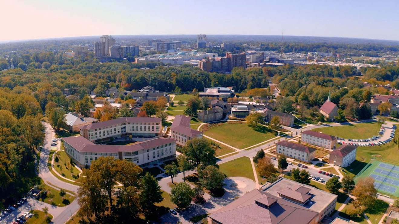 Aerial view of the Goucher College campus in MD