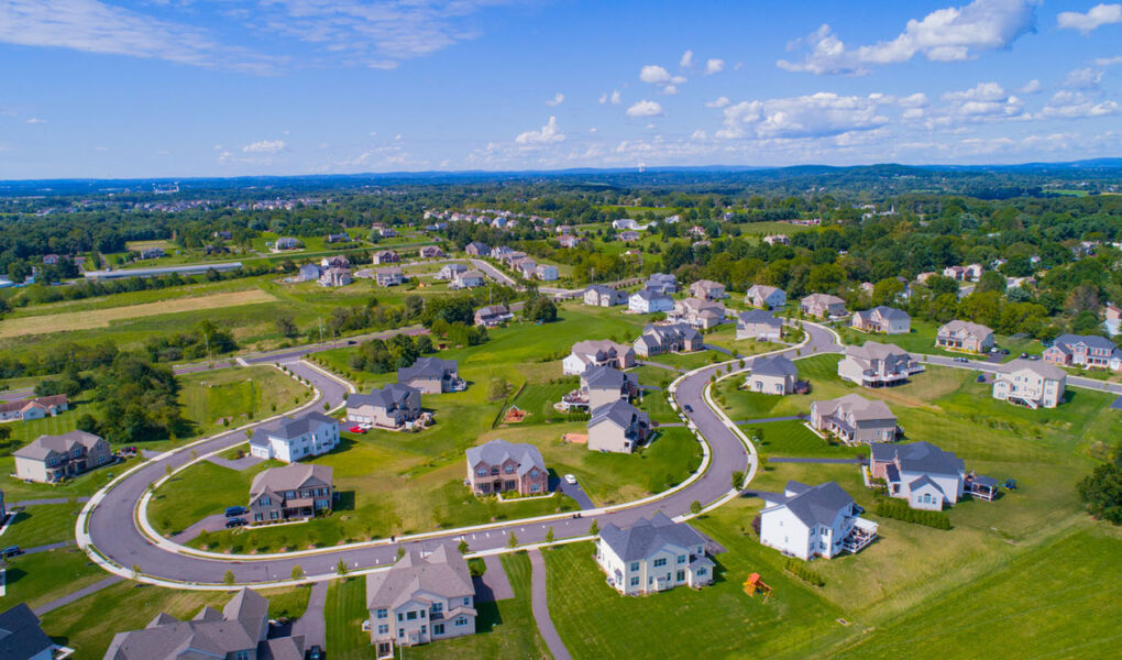 An aerial of a residential subdivision with large lots