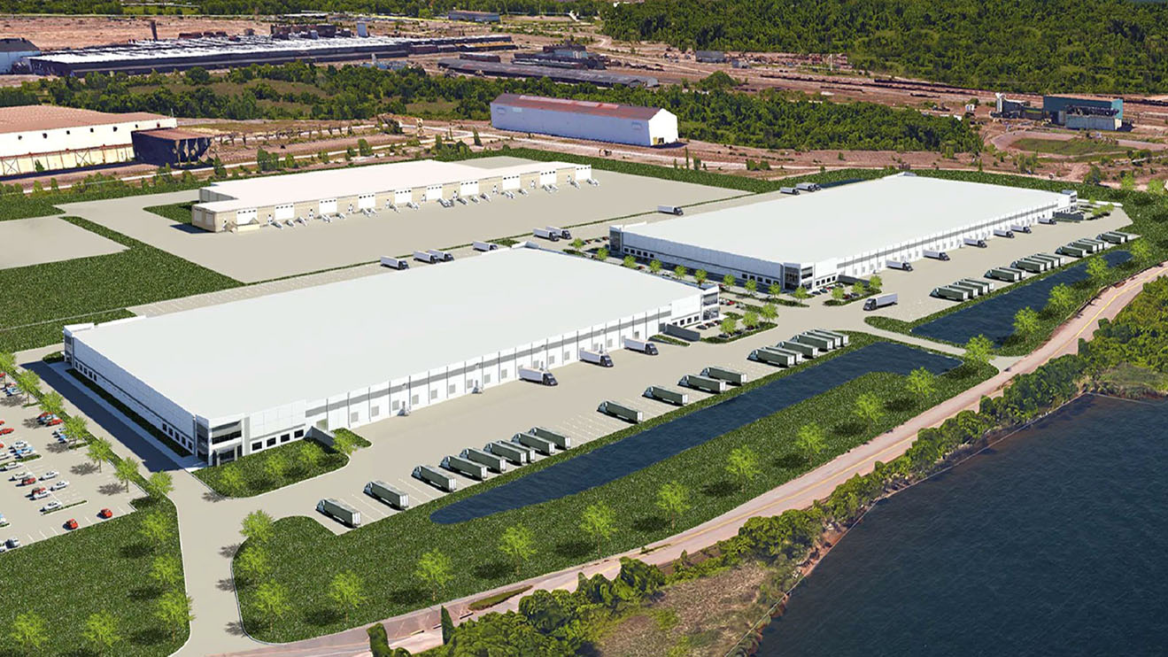 Aerial rendering of a massive industrial complex on the Maryland coast