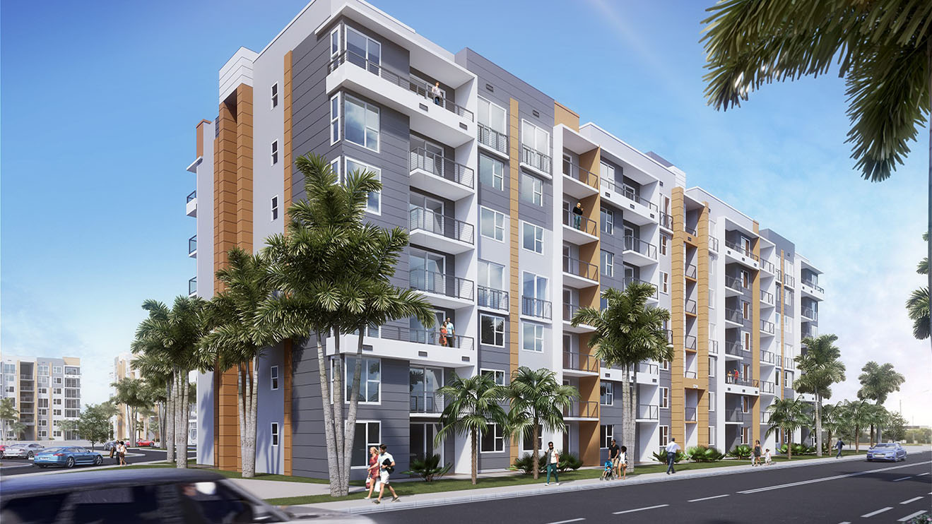 Architect's rendering of an affordable housing building in Miami, FL