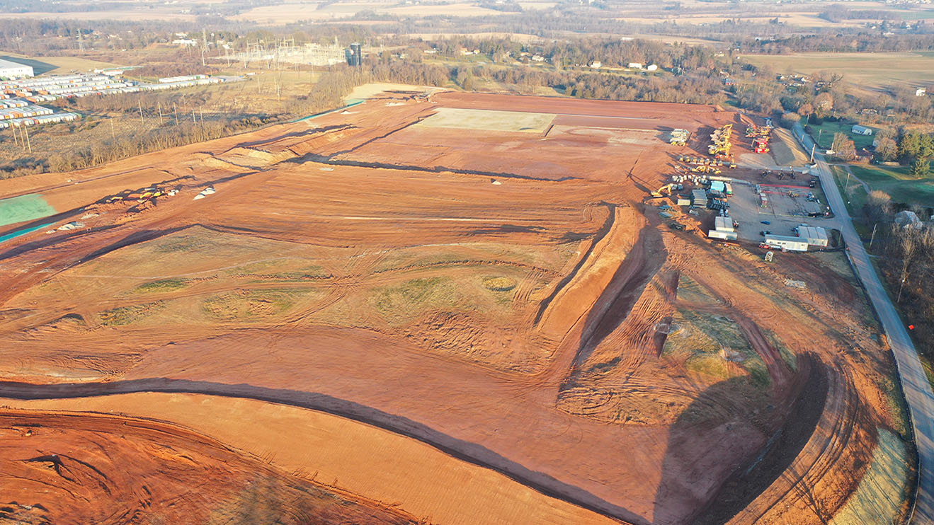 Building pads being graded a multi-building distribution center facility