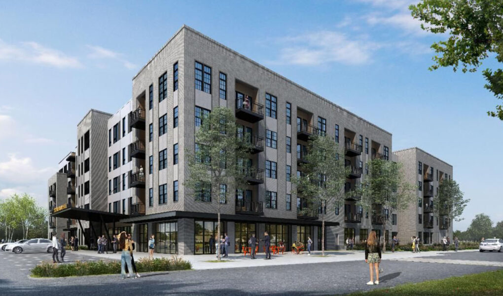 A rendering of a mulit-story multifamily apartment building in Metuchen, NJ