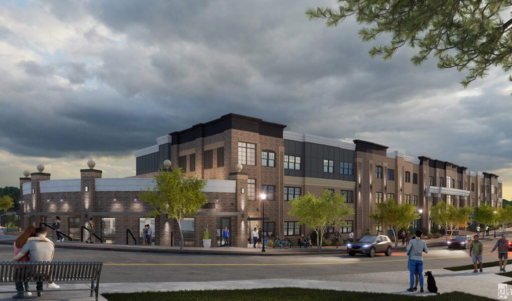 Architect's rendering of an affordable multifamily community