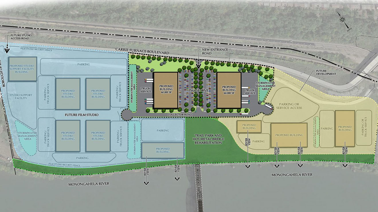 A site plan of the proposed redevelopment of the Carrie Furnace site in PA