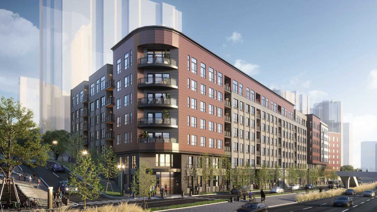 Rendering of the proposed multifamily redevelopment of the Red Lion Hotel site in Arlington, VA