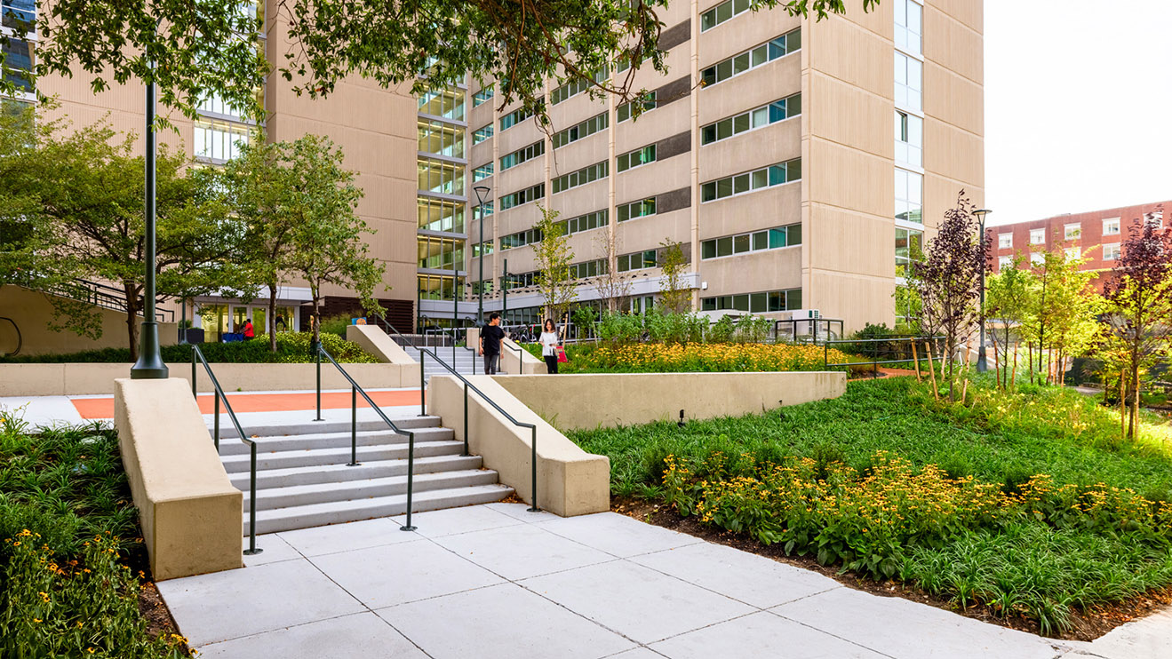 Entrance to the Accolade on Chestnut, a graduate student housing facility at UPenn