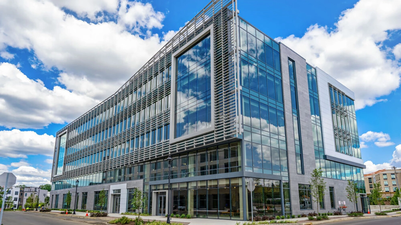 Exterior of Pennsylvania's first mass timber office building at Ellis Preserve