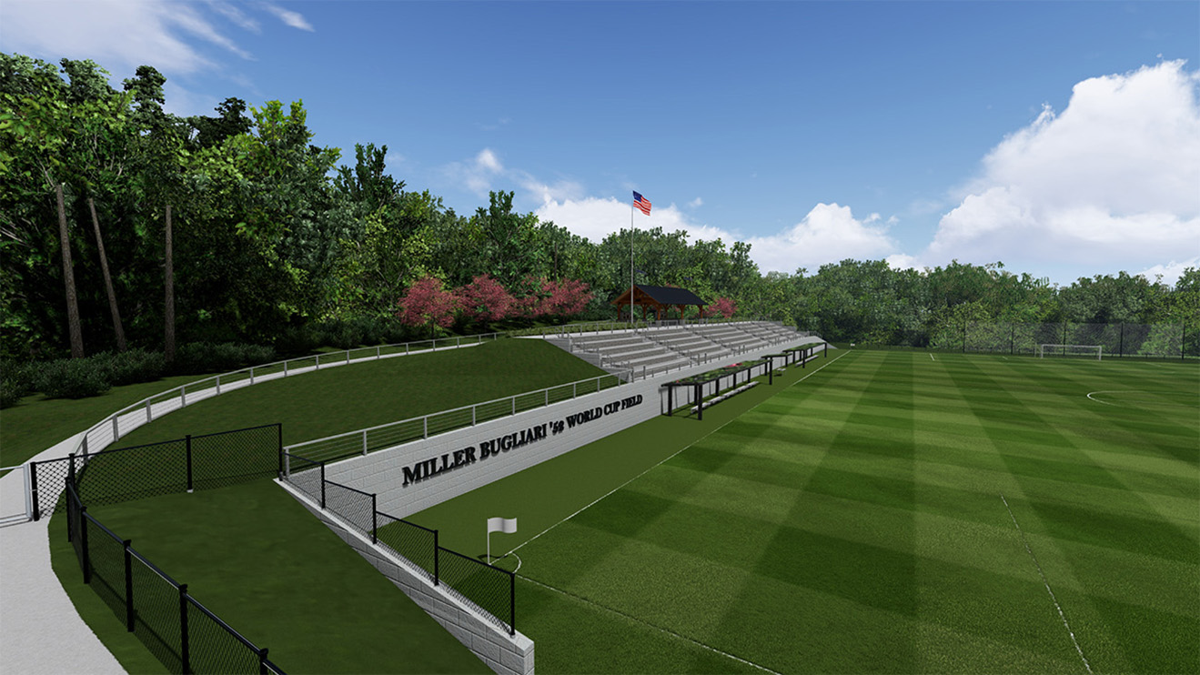 Rendering of a world cup soccer practice field with viewing area