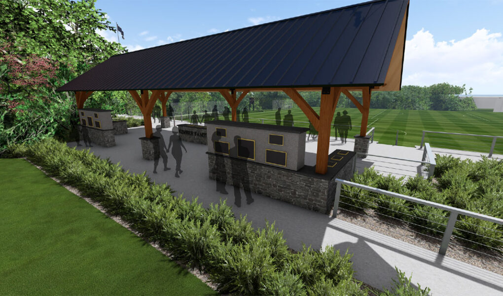 Rendering of a world cup soccer practice field with viewing area