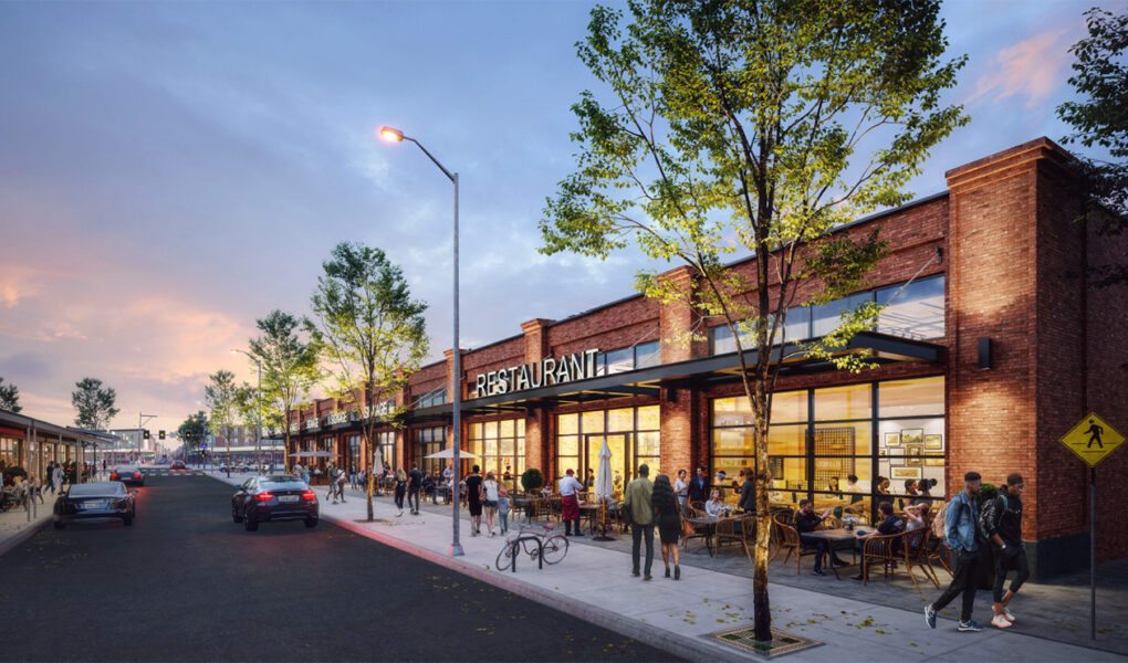 A rendering of a lively retail corridor, Italian Market Philadelphia, PA