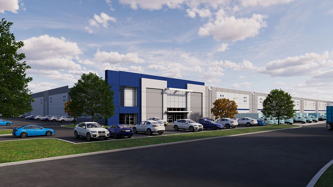 A rendering of a large industrial distribution facility