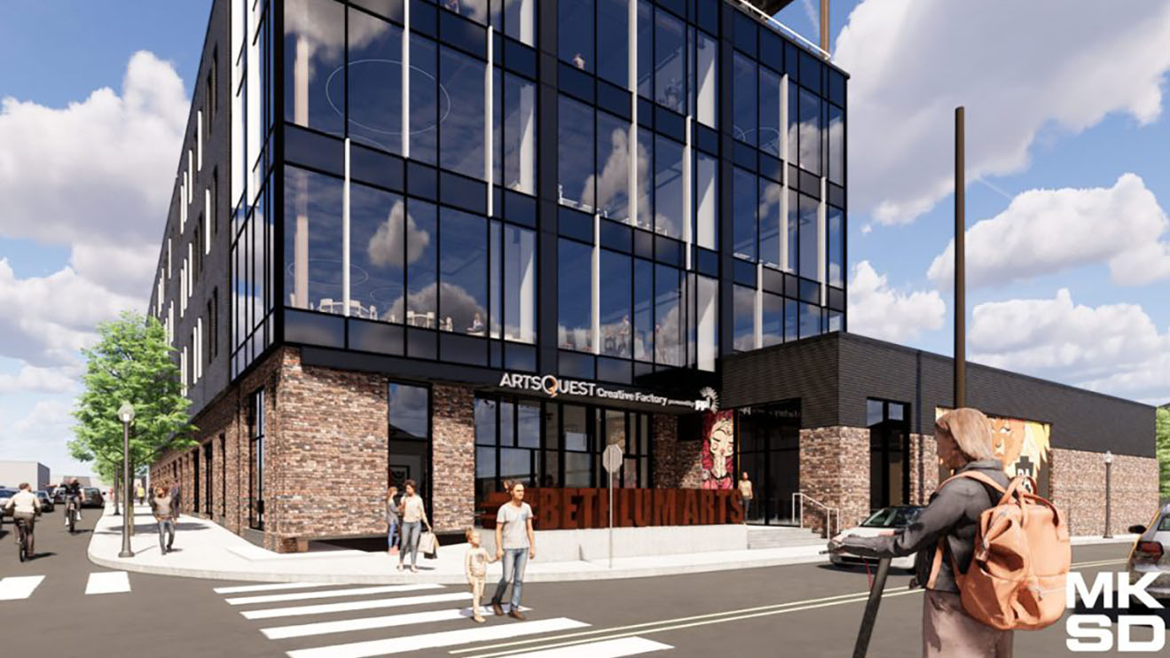 A rendering of the proposed ArtsQuest Creative Factory community building in Bethlehem, PA
