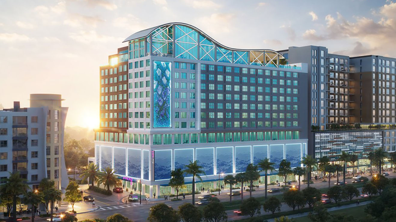 Architect's rendering of a new modern hotel in Tampa, FL