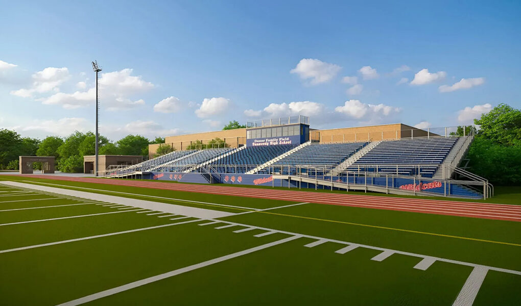 Rendering of a high school football field and stadium seating