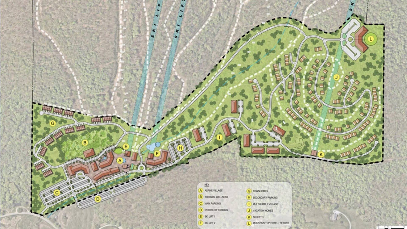 Site Plan rendering of a mixed-use redevelopment proposed in MA